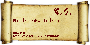 Mihályko Irén névjegykártya